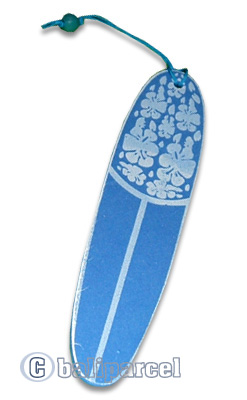 Wooden Surfboard Bookmark, Hibiscus Design With Airbrushed. Handcarved From Sono Wood.