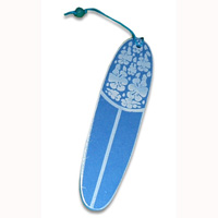 Wooden Surfboard Bookmark, Hibiscus Design With Airbrushed. Handcarved From Sono Wood.