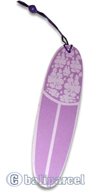 Wooden Surfboard Bookmark, Hibiscus Design With Airbrushed. Handcarved From Sono Wood.