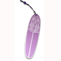 Wooden Surfboard Bookmark, Hibiscus Design With Airbrushed. Handcarved From Sono Wood.