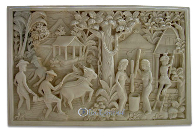 Handcrafted Relief Wall Panel, Handmade From Stone