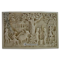 Handcrafted Relief Wall Panel, Handmade From Stone