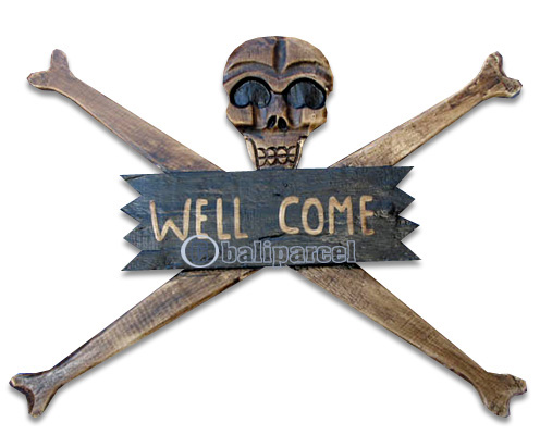 Skull Sign, Handmade From Albesia Wood  
