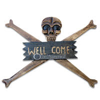 Skull Sign, Handmade From Albesia Wood  