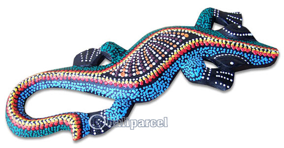 Singel Gecko Dot Art Wall Plaque, Handcarved From Albesia Wood