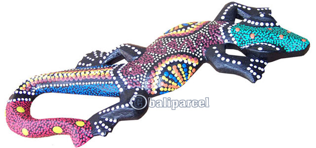 Singel Gecko Dot Art Wall Plaque, Handcarved From Albesia Wood