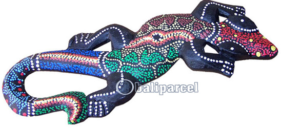 Singel Gecko Dot Art Wall Plaque, Handcarved From Albesia Wood