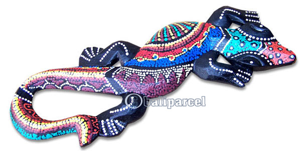 Singel Gecko Dot Art Wall Plaque, Handcarved From Albesia Wood