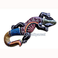 Singel Gecko Dot Art Wall Plaque, Handcarved From Albesia Wood