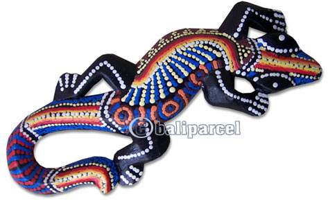 Singel Gecko Dot Art Wall Plaque, Handcarved From Albesia Wood