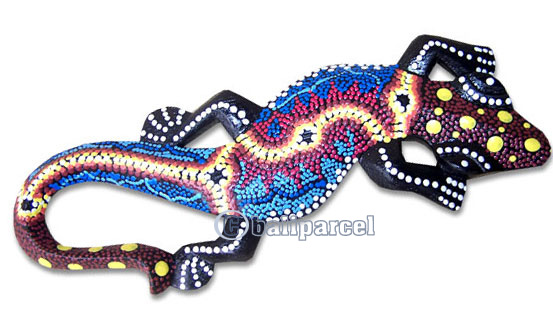 Singel Gecko Dot Art Wall Plaque, Handcarved From Albesia Wood