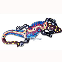 Singel Gecko Dot Art Wall Plaque, Handcarved From Albesia Wood