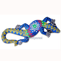 Singel Gecko Dot Art Wall Plaque, Handcarved From Albesia Wood