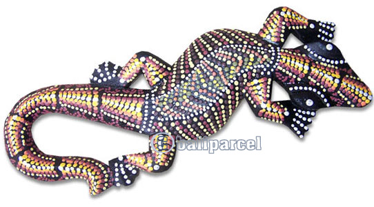 Singel Gecko Dot Art Wall Plaque, Handcarved From Albesia Wood
