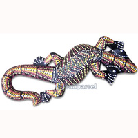 Singel Gecko Dot Art Wall Plaque, Handcarved From Albesia Wood