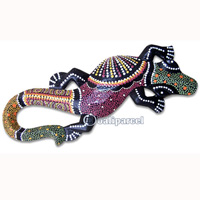 Singel Gecko Dot Art Wall Plaque, Handcarved From Albesia Wood