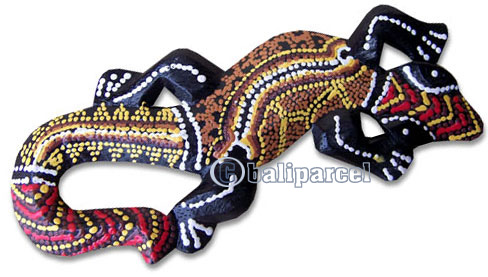 Singel Gecko Dot Art Wall Plaque, Handcarved From Albesia Wood
