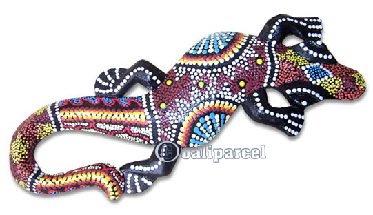 Singel Gecko Dot Art Wall Plaque, Handcarved From Albesia Wood