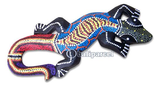 Singel Gecko Dot Art Wall Plaque, Handcarved From Albesia Wood