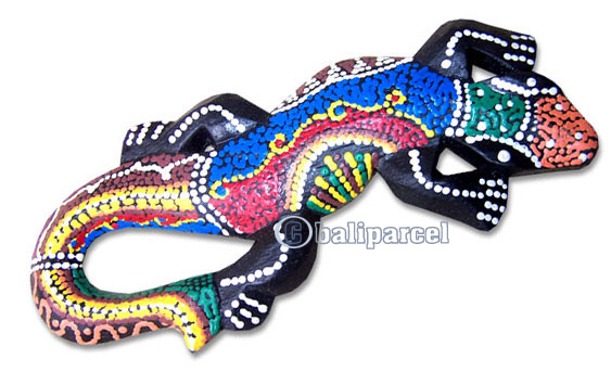 Singel Gecko Dot Art Wall Plaque, Handcarved From Albesia Wood