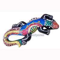 Singel Gecko Dot Art Wall Plaque, Handcarved From Albesia Wood
