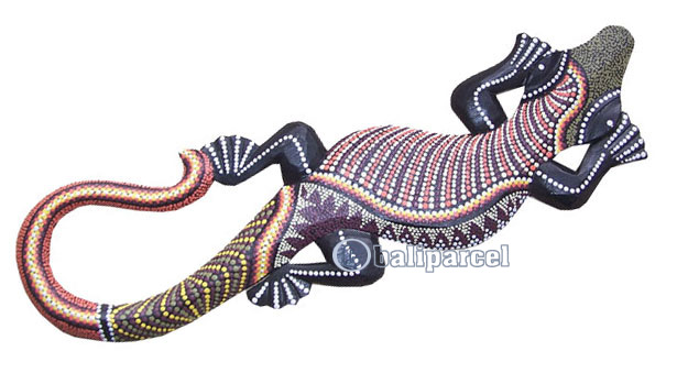 Singel Gecko Dot Art Wall Plaque, Handcarved From Albesia Wood