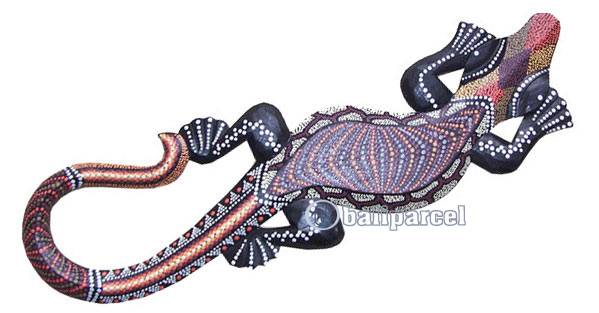 Singel Gecko Dot Art Wall Plaque, Handcarved From Albesia Wood