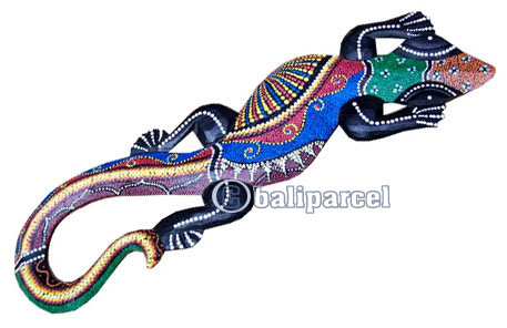 Singel Gecko Dot Art Wall Plaque, Handcarved From Albesia Wood