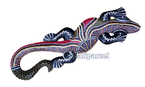 Singel Gecko Dot Art Wall Plaque, Handcarved From Albesia Wood