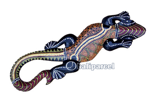 Singel Gecko Dot Art Wall Plaque, Handcarved From Albesia Wood