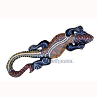 Singel Gecko Dot Art Wall Plaque, Handcarved From Albesia Wood