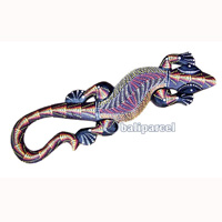 Singel Gecko Dot Art Wall Plaque, Handcarved From Albesia Wood