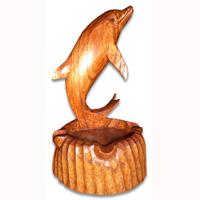 Wooden Dolphin Ashtray, Hand Carved From Hibiscus Wood