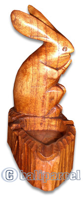 Wooden Rabbit Ashtray, Hand Carved From Hibiscus Wood