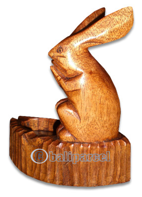 Wooden Rabbit Ashtray, Hand Carved From Hibiscus Wood