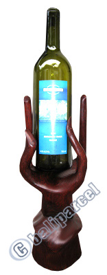Finger Wine Bottle Holder Carving, Hand Carved From Suar Wood