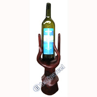 Finger Wine Bottle Holder Carving, Hand Carved From Suar Wood