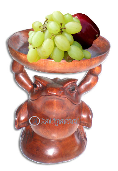Wooden Frog Friuts Holder, Hand Carved From Suar Wood