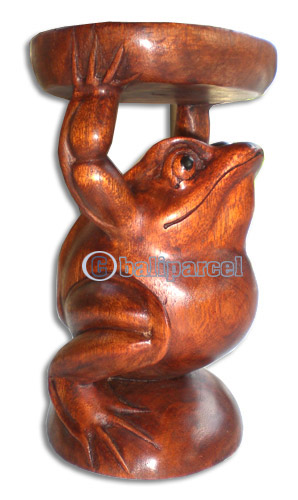 Wooden Frog Friuts Holder, Hand Carved From Suar Wood