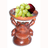 Wooden Frog Friuts Holder, Hand Carved From Suar Wood