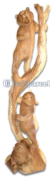 Wooden Three Bears, Hand Carved From Suar Wood
