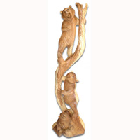 Wooden Three Bears, Hand Carved From Suar Wood