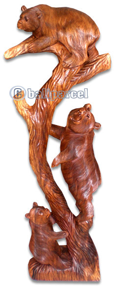Wooden Three Bears, Hand Carved From Suar Wood