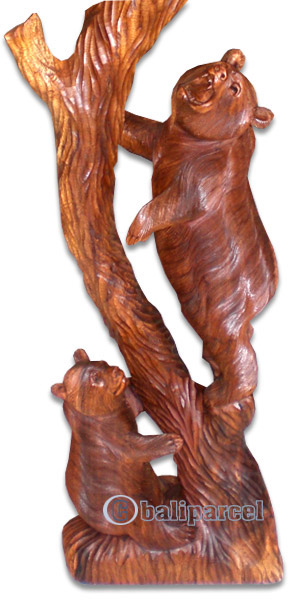 Wooden Three Bears, Hand Carved From Suar Wood