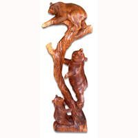 Wooden Three Bears, Hand Carved From Suar Wood