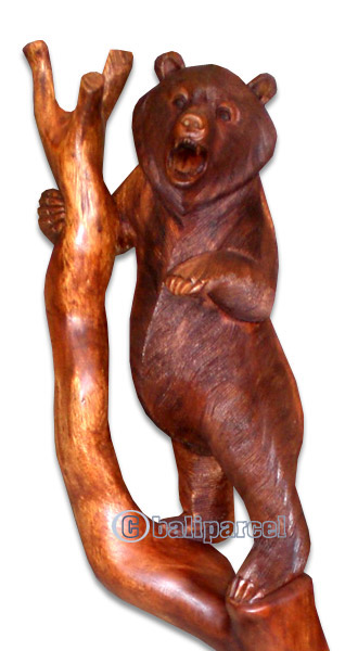 Wooden Three Bears, Hand Carved From Suar Wood