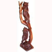 Wooden Three Bears, Hand Carved From Suar Wood