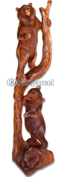 Wooden Three Bears, Hand Carved From Suar Wood