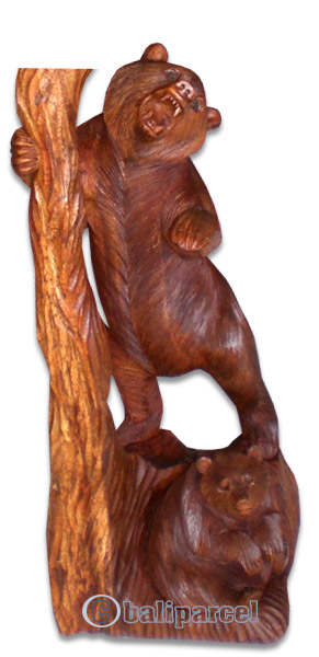 Wooden Three Bears, Hand Carved From Suar Wood
