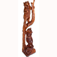 Wooden Three Bears, Hand Carved From Suar Wood